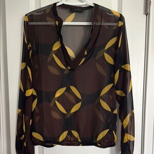 The Limited Yellow Gold Sheer Graphic Long Sleeve Blouse
